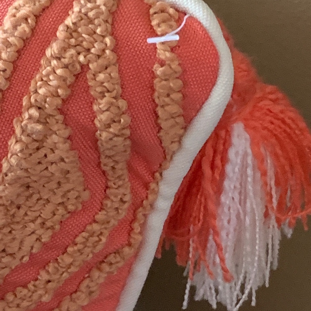 NEW PIER ONE Decorative accent rectangle pillow with tassels; salmon/coral color - Picture 5 of 10